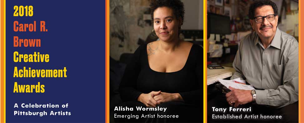 Headshots of awardees and panelists: Established Artist awardee Susan Tsu, Emerging Artist Awardee Sarika Goulatia, photographer Latoya Ruby Frazier, photographer Sandra Gould Ford, playwright Lynn Nottage