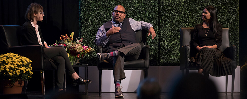Mila Sanina, Andrew Ramsammy and Jenni Monet discuss effective communication in this political climate in a panel session at the Call to Moral Leadership seminar.