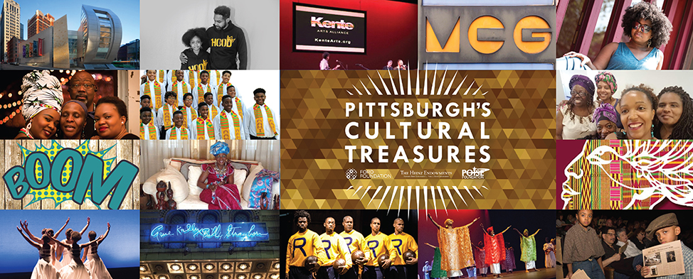 collage of black artists and artwork with an overlay of the Pittsburgh Cultural Treasures word mark