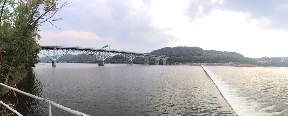 View of the Lock & Dam No. 2 of the Allegheny River, taken from the north shore and facing south.