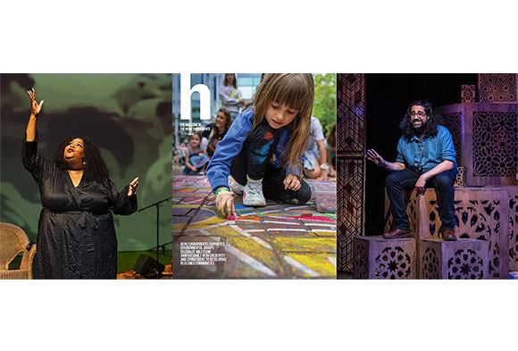 Little girl looking down at the chalk drawing she's working on.